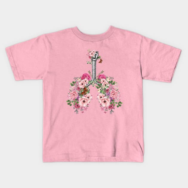 Lung Anatomy, pink roses, Cancer Awareness Kids T-Shirt by Collagedream